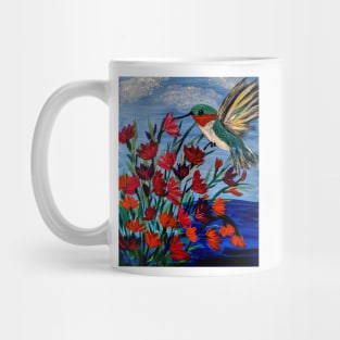 Metallic winged hummingbird feeding on some nectar Mug